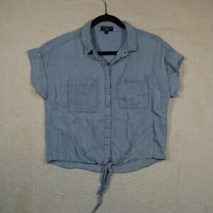 Velvet Heart LA Tie Front Button Up Shirt Size S Chambray Short Sleeve Crop Top
